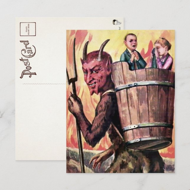 Tarjeta postal antigua de Krampus sonriente (Anverso / Reverso)