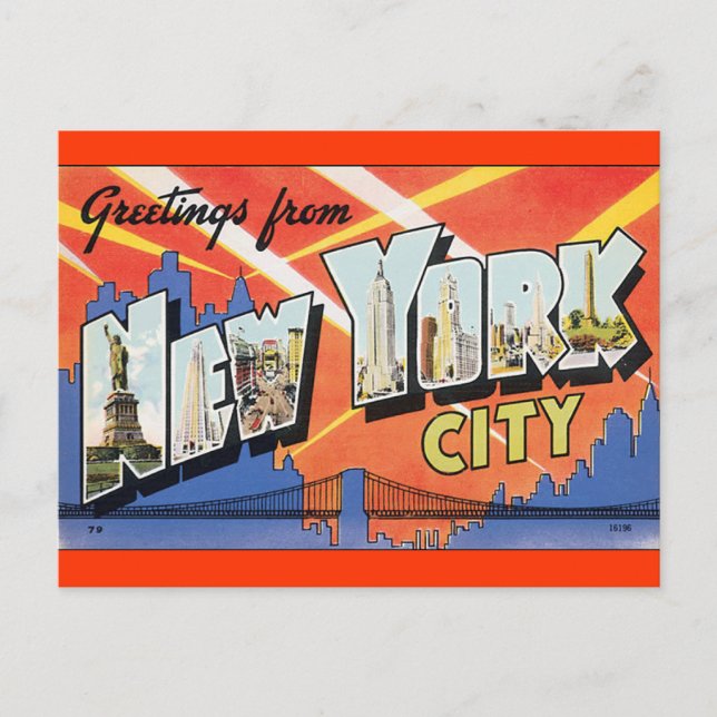 Tarjeta postal antigua de la ciudad de Nueva York (Anverso)
