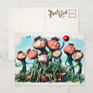 Tarjeta postal antigua de la familia de la cebolla