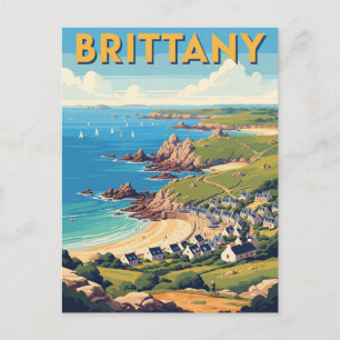 Tarjeta postal antigua de la playa de Bretaña, Fra