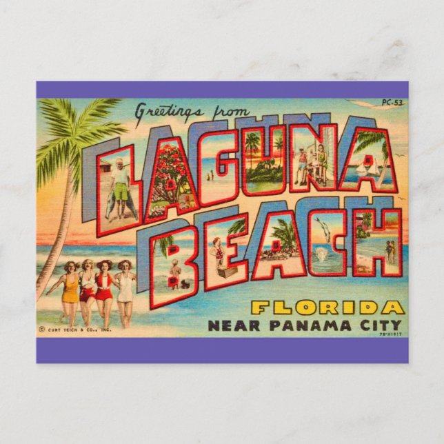 Tarjeta postal antigua de Laguna Beach FL (Anverso)