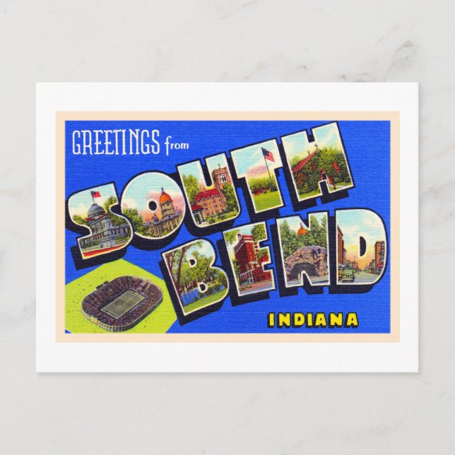 Tarjeta postal antigua de letra grande de South Be (Anverso)