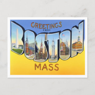 Tarjeta postal antigua de letras grandes de Boston