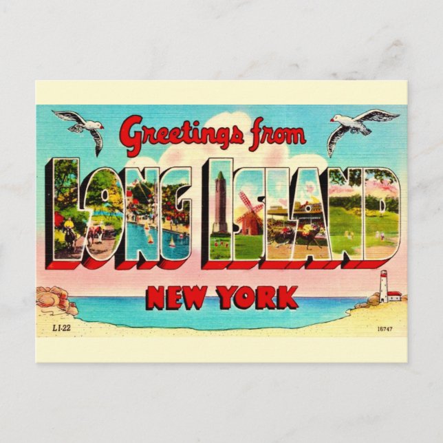 Tarjeta Postal Antigua de Long Island (Anverso)
