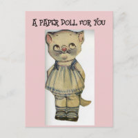 TARJETA POSTAL ANTIGUA DE MUÑECA DE PAPEL DE GATO
