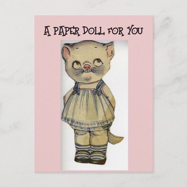 TARJETA POSTAL ANTIGUA DE MUÑECA DE PAPEL DE GATO  (Anverso)