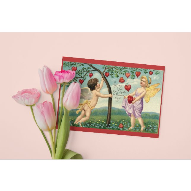 Tarjeta postal antigua de querubín de amor con cor (Subido por el creador)