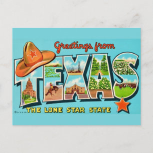 Tarjeta postal antigua de saludo de Texas