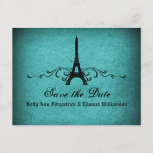 Tarjeta postal antigua de "Save the Date" con flor