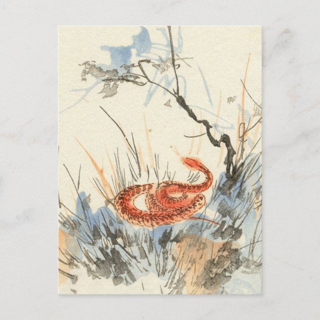 Tarjeta postal antigua de serpiente asiática (Anverso)