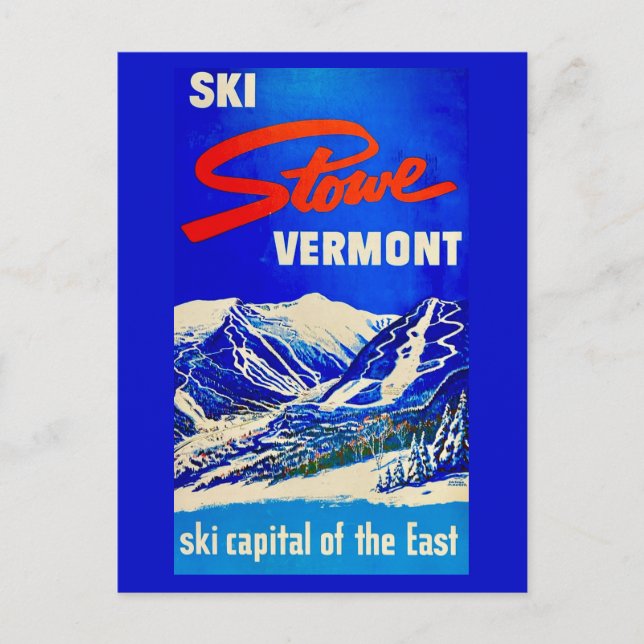 Tarjeta postal antigua de Ski Stowe Vermont (Anverso)