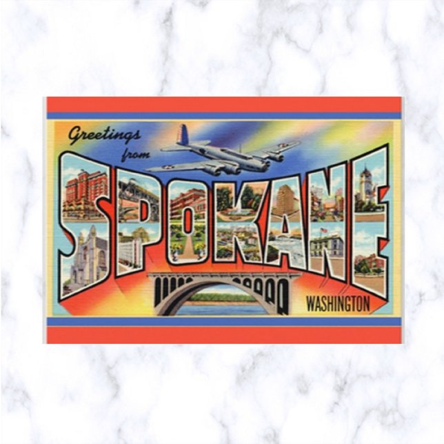 Tarjeta postal antigua de Spokane Washington con l (Subido por el creador)