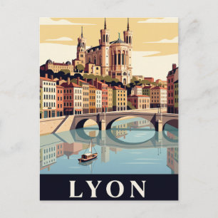 Tarjeta postal antigua de viaje Lyon
