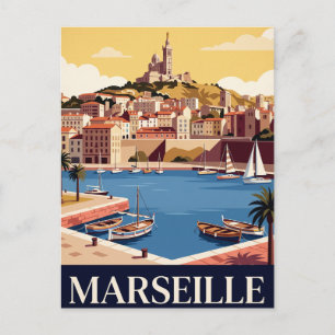 Tarjeta postal antigua de viaje Marsella