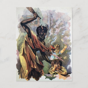 Tarjeta postal antigua del diablo castigando a un 