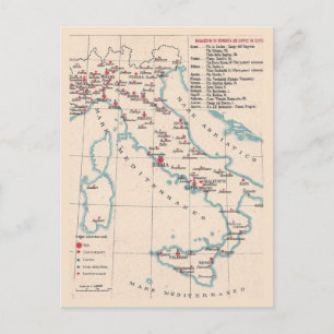 Tarjeta postal antigua del mapa de Italia