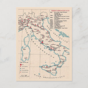 Tarjeta postal antigua del mapa de Italia