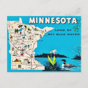 Tarjeta postal antigua del mapa de Minnesota