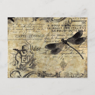 Tarjeta postal - Antigua Dragonfly Cherub Francesa