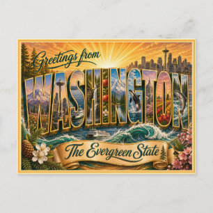 Tarjeta Postal Antigua Felicitación de Washington