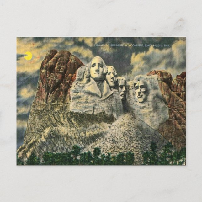 Tarjeta postal antigua - Mount Rushmore, Dakota de (Anverso)