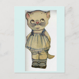 TARJETA POSTAL ANTIGUA MUÑECA DE PAPEL DE GATO ADO