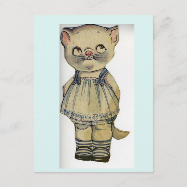 TARJETA POSTAL ANTIGUA MUÑECA DE PAPEL DE GATO ADO (Anverso)