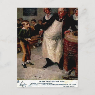 Tarjeta postal antigua - Oliver Twist pide más