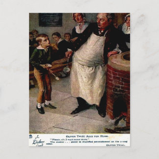 Tarjeta postal antigua - Oliver Twist pide más