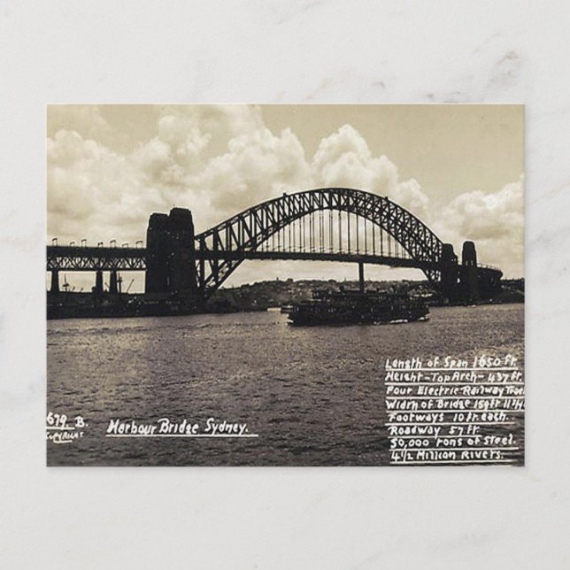 Tarjeta postal antigua - Puente de la bahía de Syd (Anverso)
