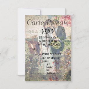tarjeta postal antigua respuesta boda R.S.V.P