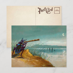 Tarjeta postal antigua victoriana de insecto y lun