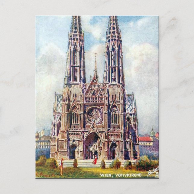 Tarjeta postal antigua - Votivkirche, Viena, Austr (Anverso)