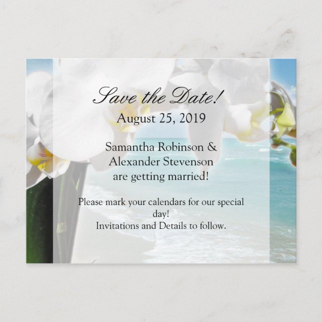 Tarjeta Postal Aqua Beach Orchid Ahorre la Fecha (Anverso)