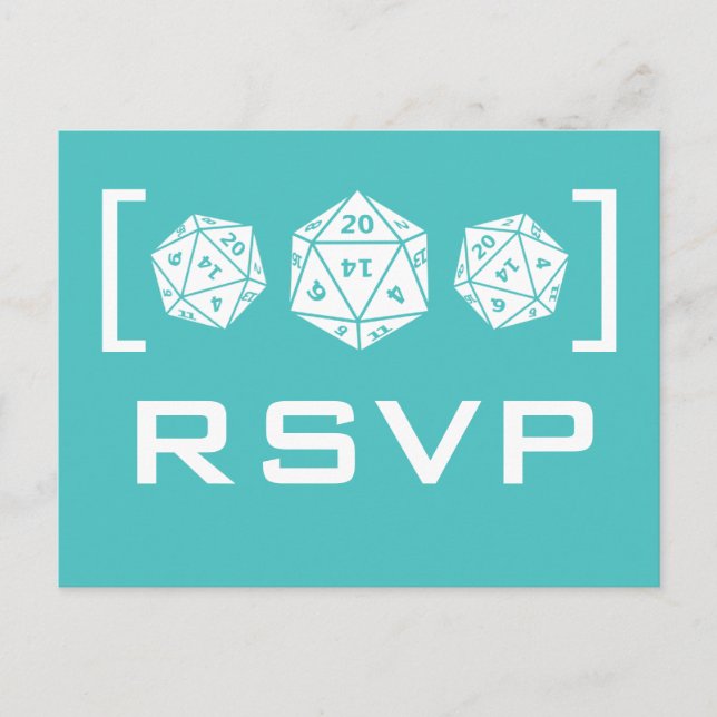 Tarjeta postal Aqua D20 Dice Gamer RSVP (Anverso)