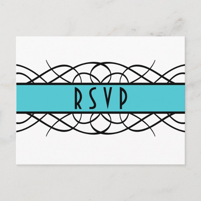 Tarjeta postal Aqua Deco Flourish RSVP (Anverso)