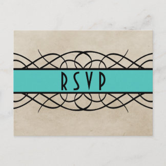 Tarjeta postal Aqua Flourish Border RSVP