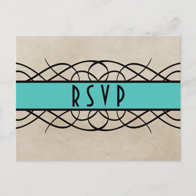 Tarjeta postal Aqua Flourish Border RSVP (Anverso)