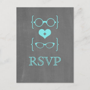 Tarjeta postal Aqua Geeky Glasses RSVP Chalkboard