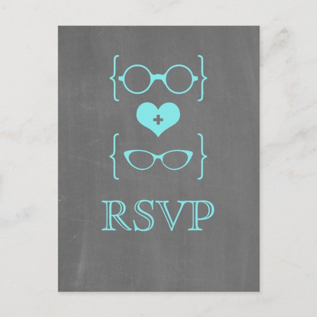 Tarjeta postal Aqua Geeky Glasses RSVP Chalkboard (Anverso)