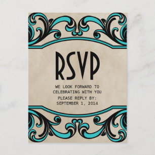 Tarjeta postal Aqua Gothic Swirls RSVP