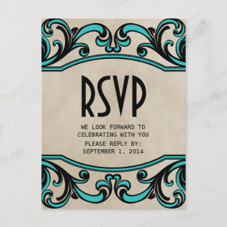 Tarjeta postal Aqua Gothic Swirls RSVP