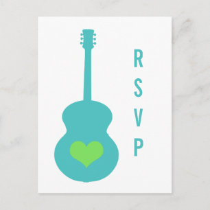 Tarjeta postal Aqua/Green Guitar Heart RSVP