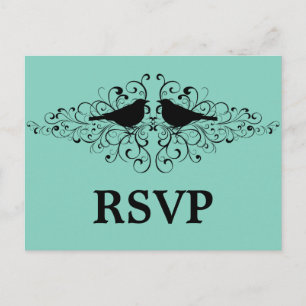 Tarjeta postal Aqua Love Bird Swirls RSVP