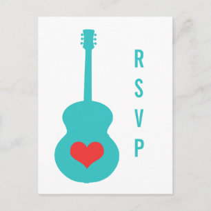 Tarjeta postal Aqua/Red Guitar Heart RSVP