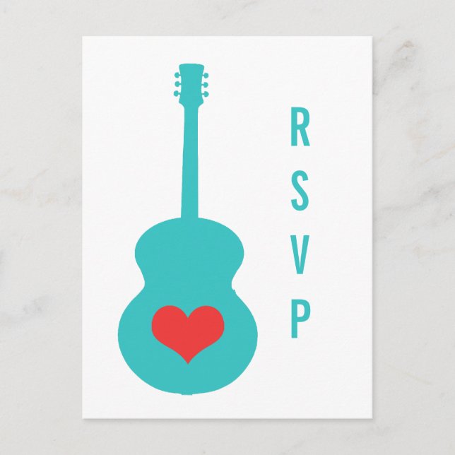 Tarjeta postal Aqua/Red Guitar Heart RSVP (Anverso)