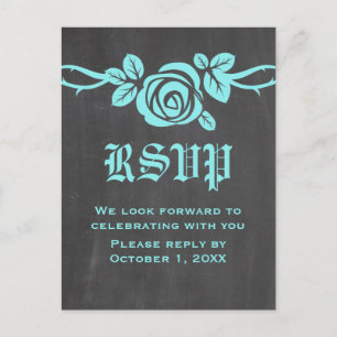 Tarjeta postal Aqua Rosa Chalkboard RSVP