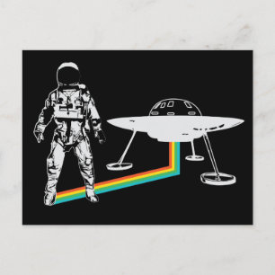 Tarjeta postal arcoiris de astronauta alienígena