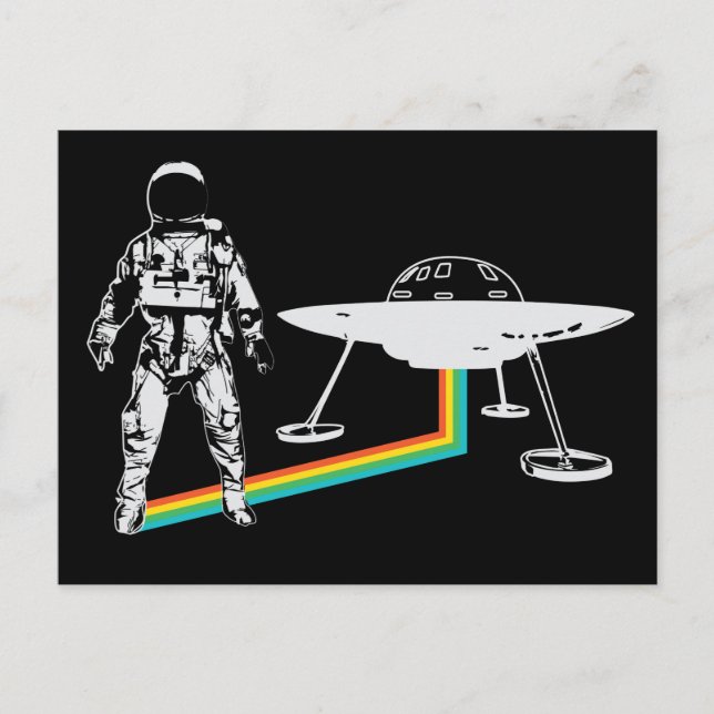 Tarjeta postal arcoiris de astronauta alienígena (Anverso)