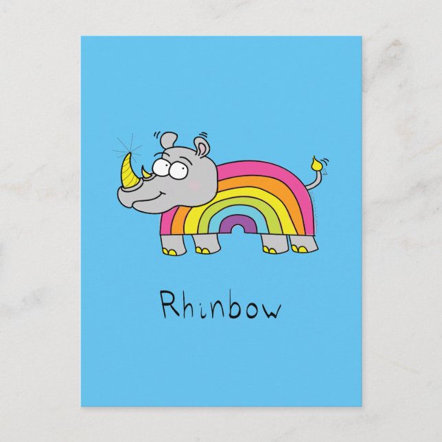 Tarjeta postal arcoiris Rhinbow Rhino (Anverso)